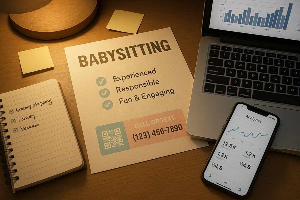 New babysitters tracking flyer performance with QR codes and conversion metrics