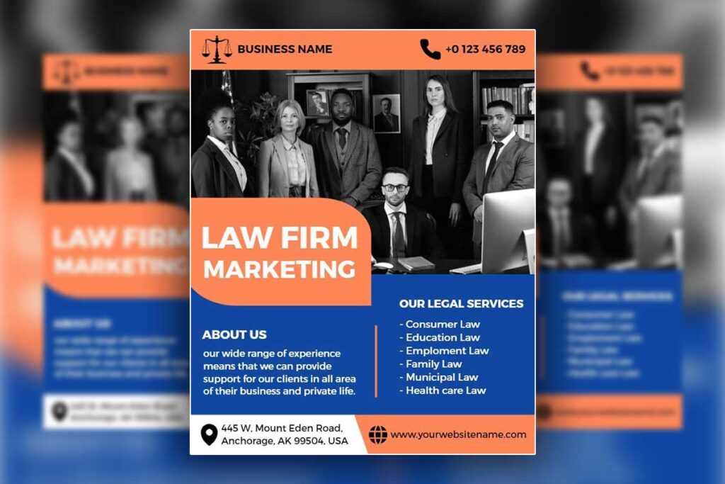 Industry flyer design elements for healthcare, legal, and financial services