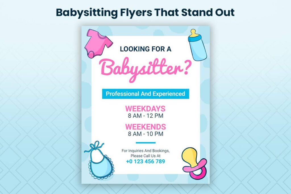 Babysitting flyer showcasing specialized services and interactive features