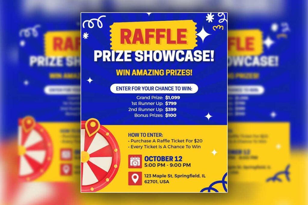 Grand prize raffle flyer highlighting high-value prize with clear visual focus