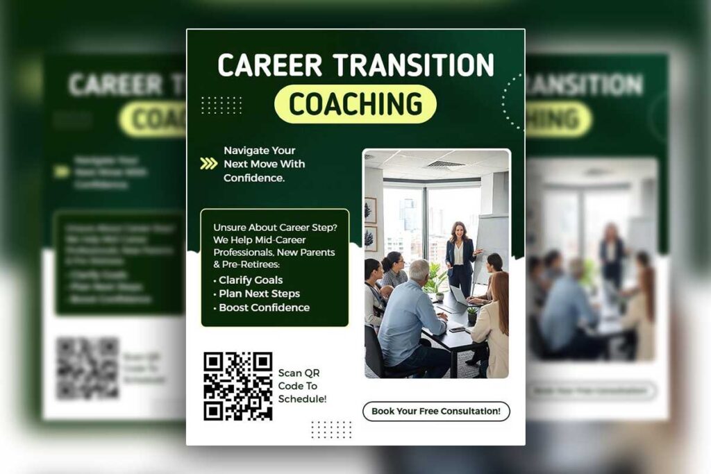 Wellness coaching flyers targeting key life transition demographics