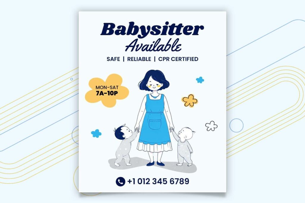 Babysitting flyer shared across local community centers, schools, and parent networks