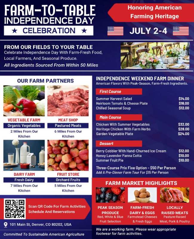 4th of July Farm To Table Restaurant Event Flyer Template