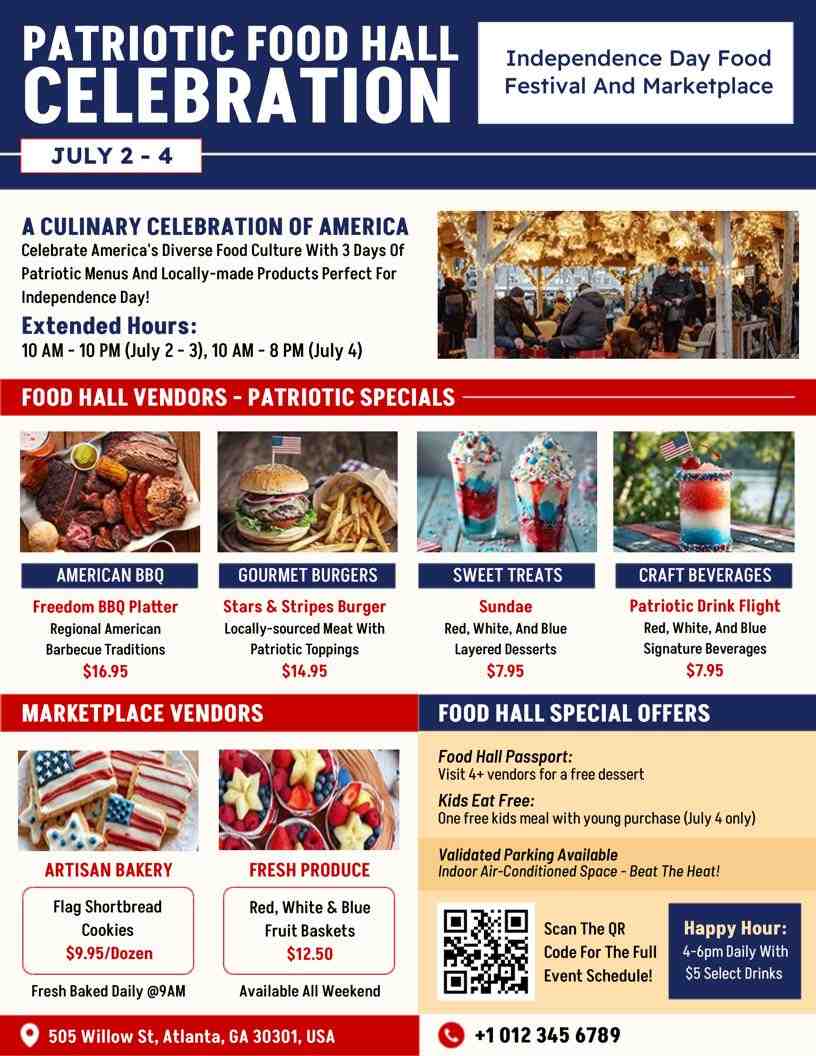 4th of July Food Hall Celebration Flyer Template