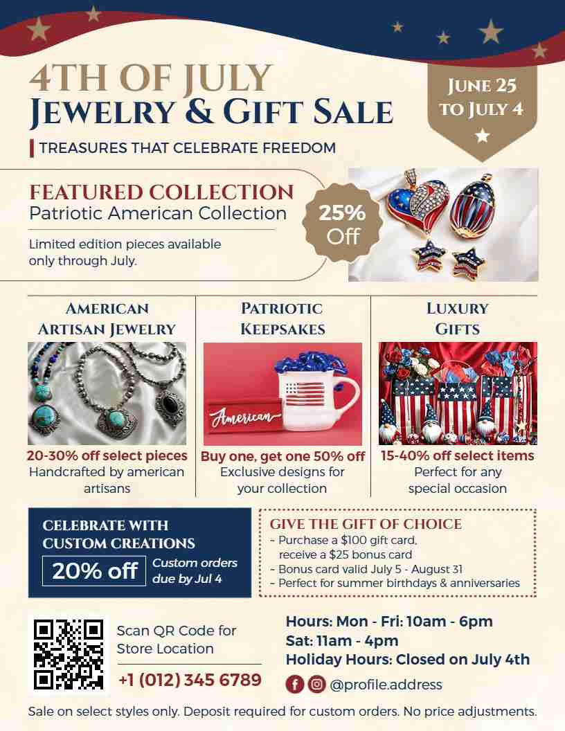4th Of July Jewelry And Gift Promotion Flyer Template