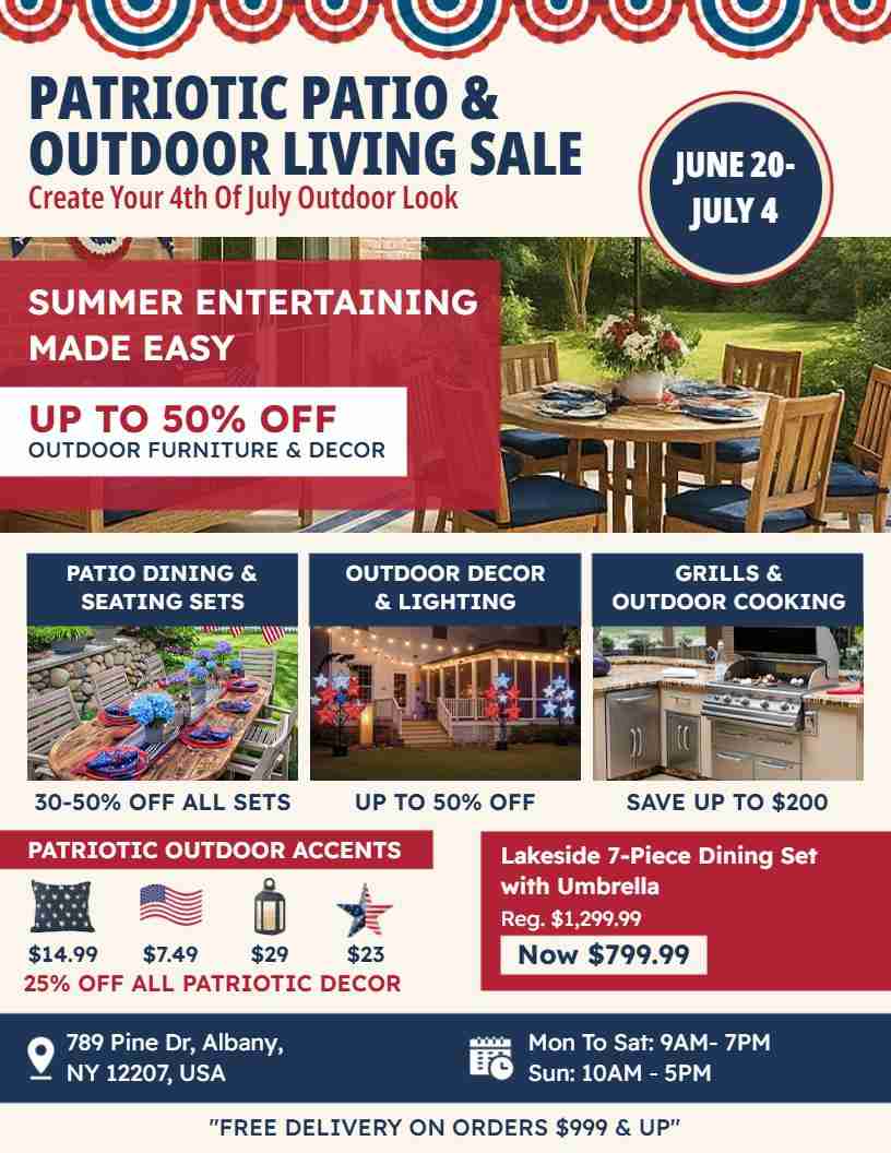 4th Of July Patriotic Outdoor Living Sale Flyer Template