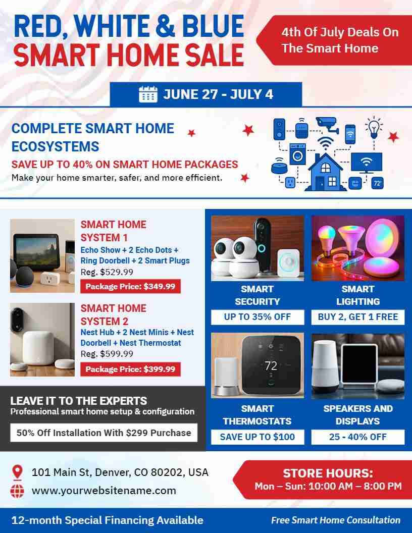 4th of July smart home sale flyer template 