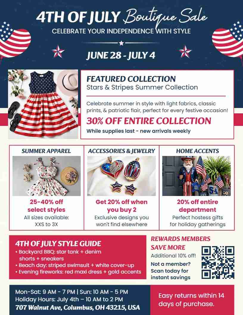 4th of July boutique sale flyer template