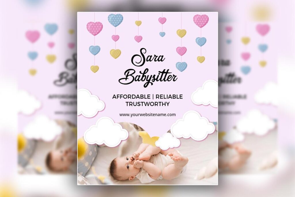 Babysitting flyer highlighting certifications, specialized training, and unique qualifications