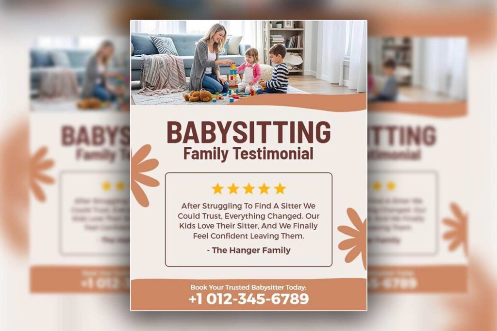 Babysitting flyer with trusted parent testimonials