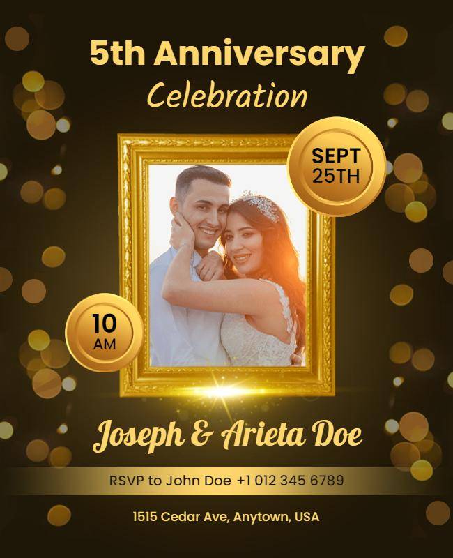 "Elegant Anniversary Party Flyer with stylish fonts and romantic colors."







