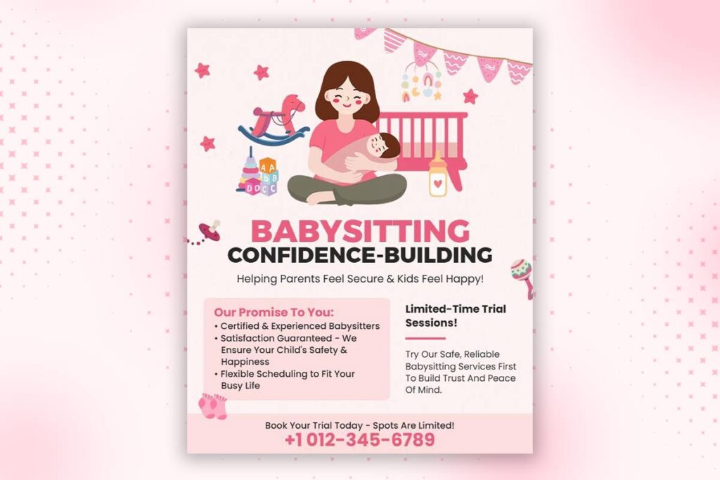 Reliable babysitting flyer with clear design