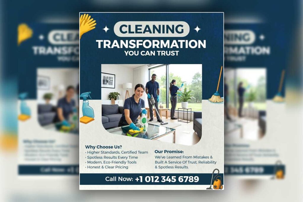 Service transformation flyer with before-after visuals