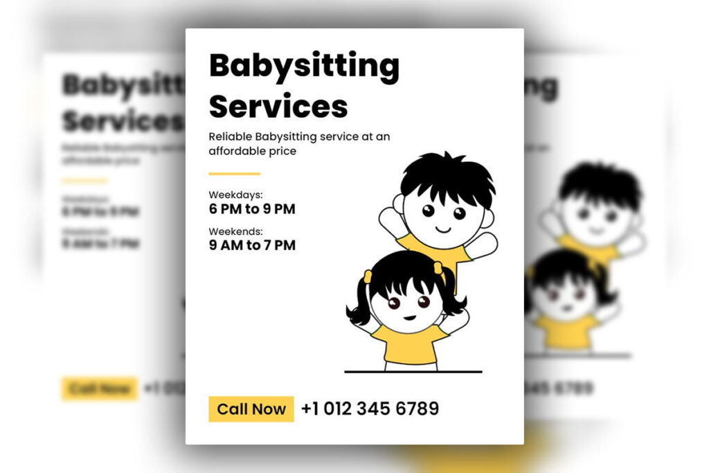 Babysitting flyer showing optimal weekly and daily distribution times for neighborhood visibility