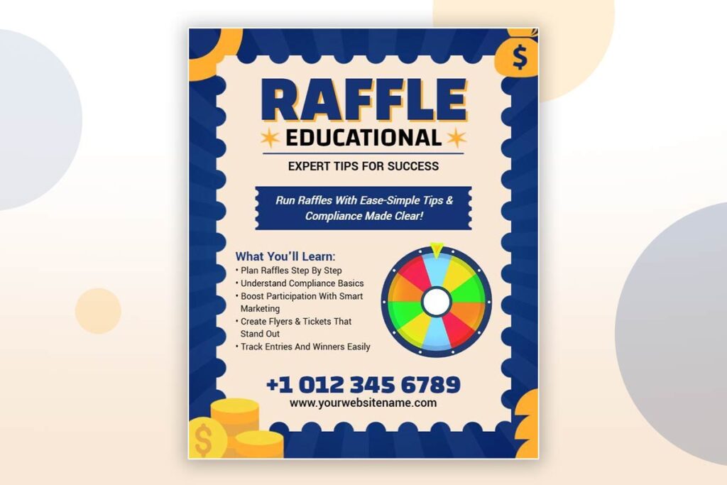 Raffle flyer with educational tips and case studies showcasing expertise