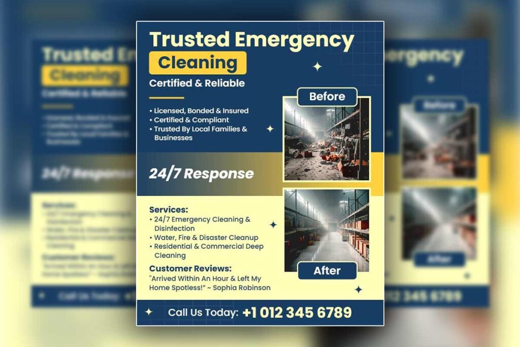 Professional emergency service flyer with trust signals