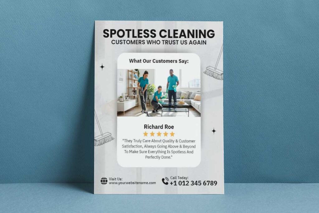 Cleaning service flyer with verified customer testimonials