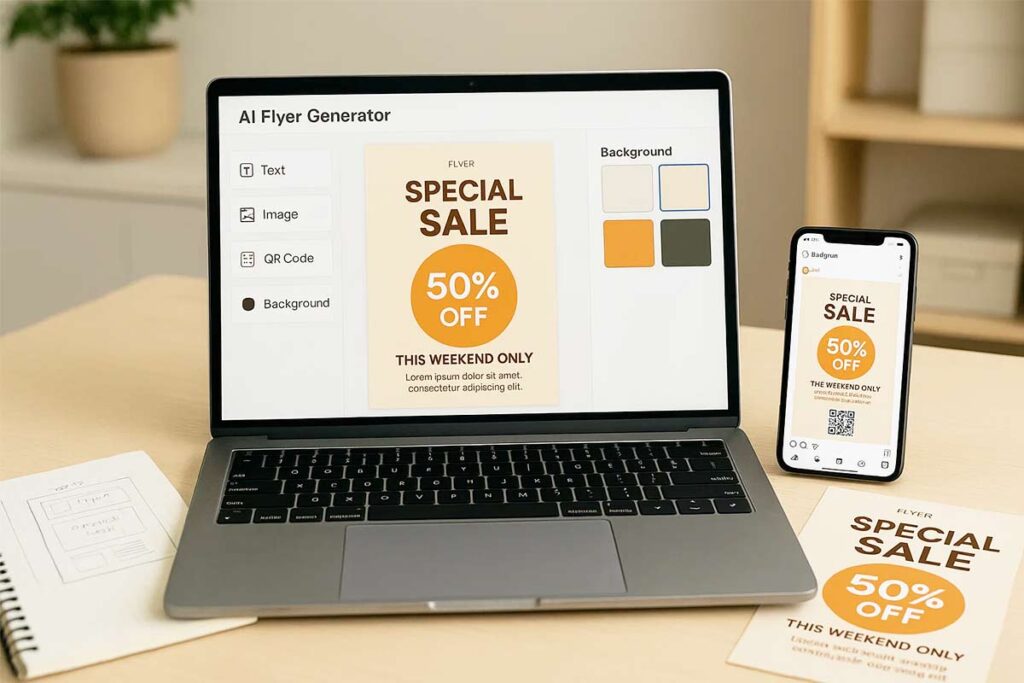 AI flyer generator designs consistent, on-brand promotional sale materials.