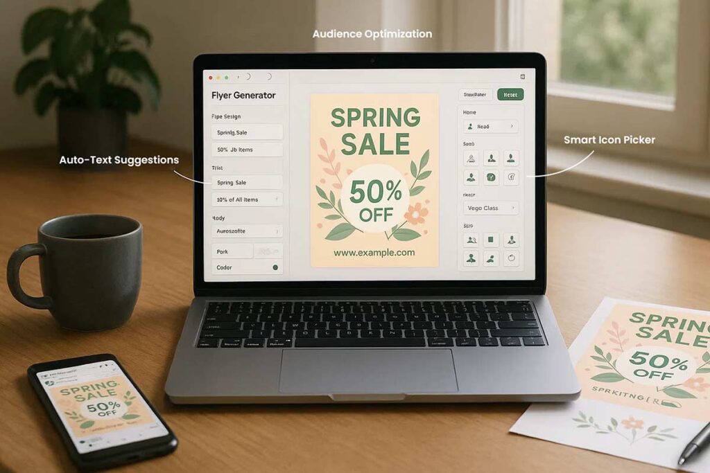 Spring sale mockup with floral elements and bright typography, highlighting seasonal discounts.