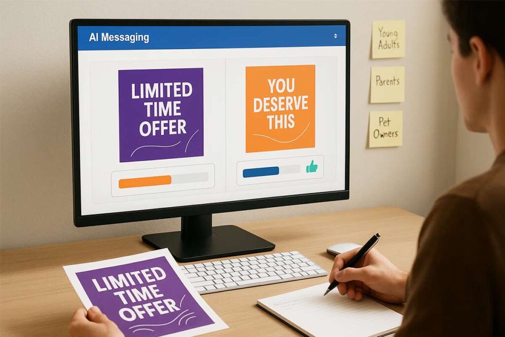 A man viewing a limited offer on his computer, appearing engaged and interested.