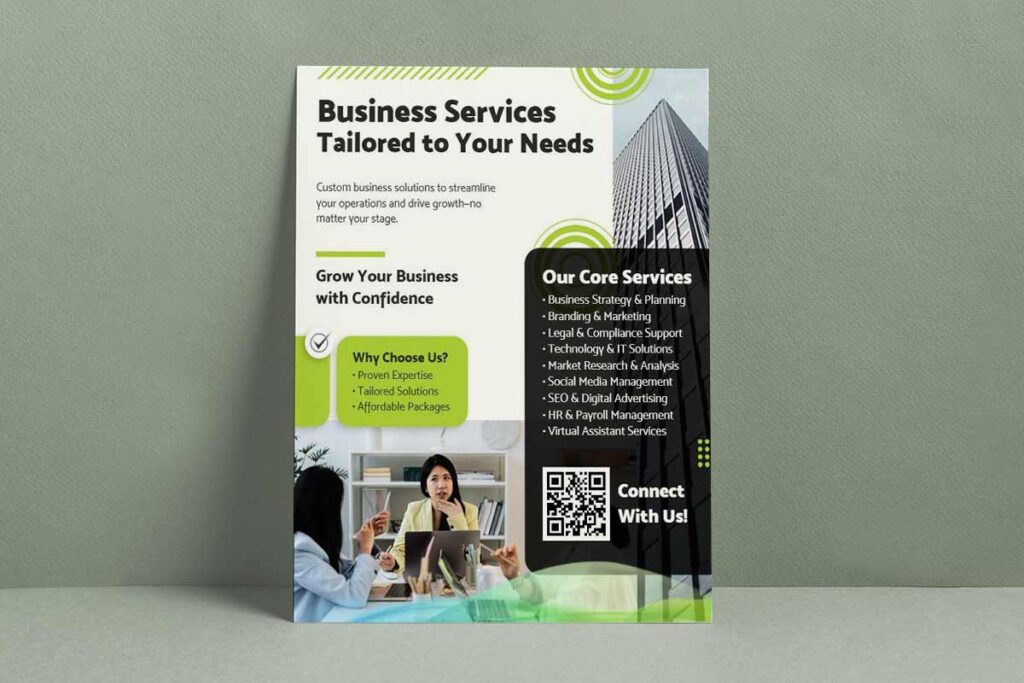 Business service flyer with client
