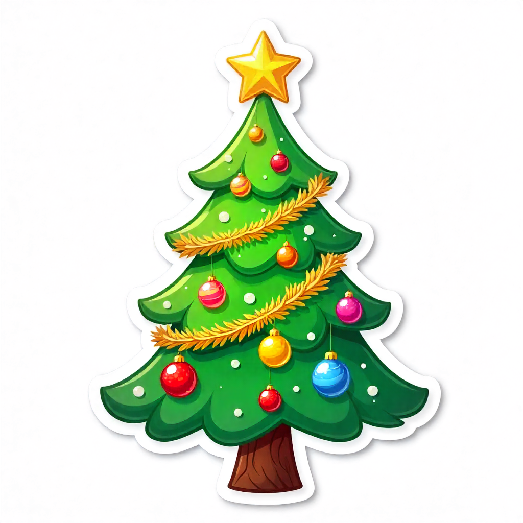 Classic Decorated Christmas Tree Sticker