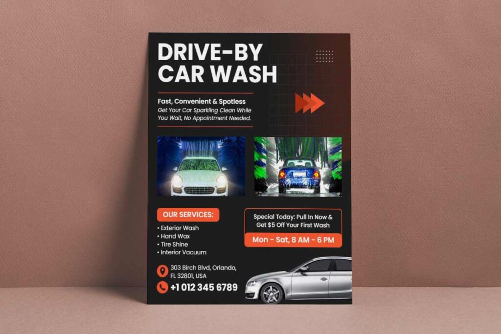 Convenient Drive-by Car Wash Service Flyer