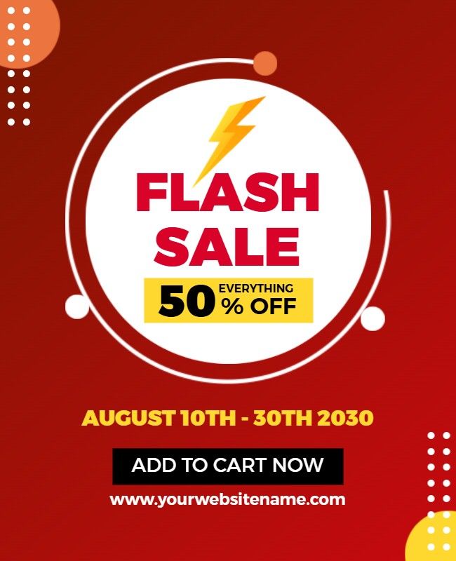 Flash sales flyer with bold text, vibrant colors, and a countdown timer graphic