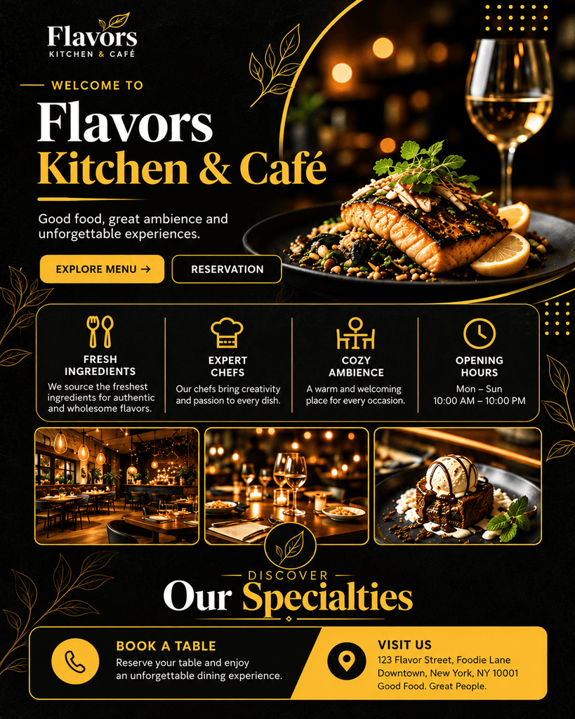 Flavors Kitchen & Café Flyer