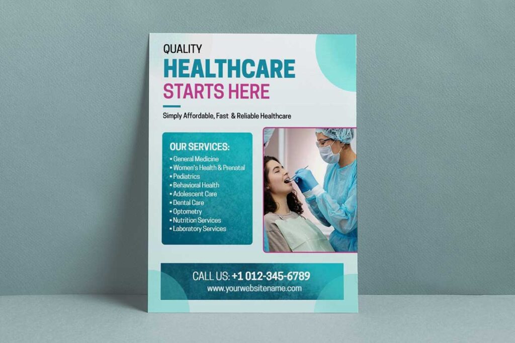 Healthcare flyer showing medical service offerings