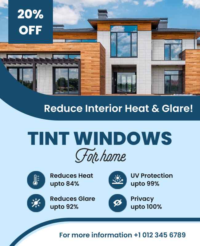 Flyer showcasing home window tinting services, featuring appealing design and room for detailed service description.