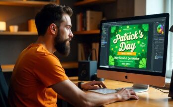 St. Patrick’s Day Flyer Featuring Green Tones, Shamrocks, and Typography