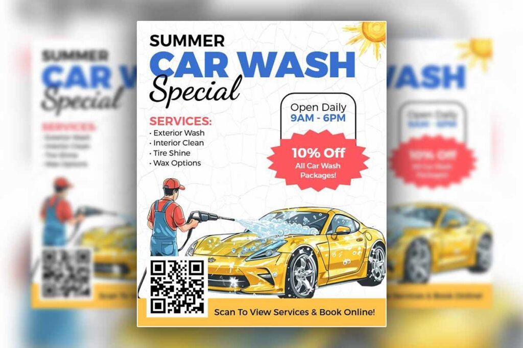 Illustrated Summer Car Wash Promotion Flyer