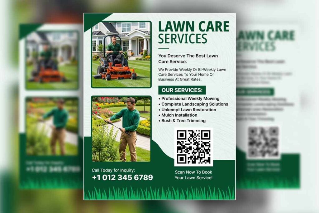 Lawn care tracking flyer with QR code