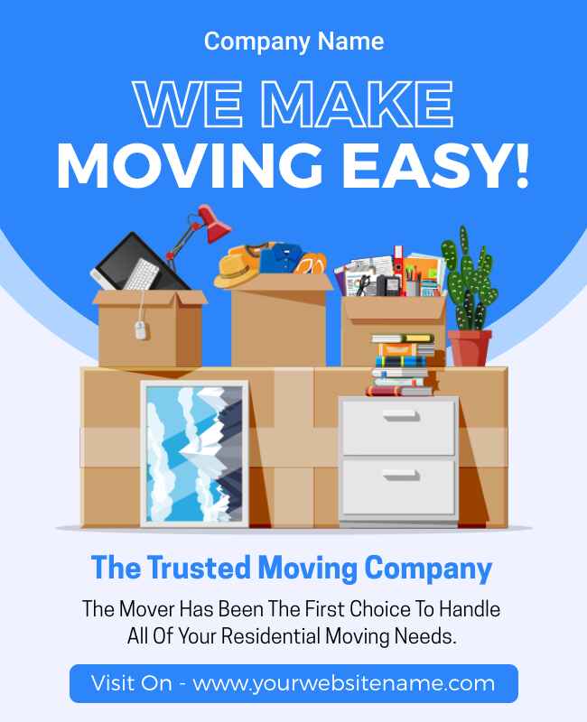 Sleek modern flyer template for a trusted moving company, featuring stylish graphics and an easy-to-read layout.