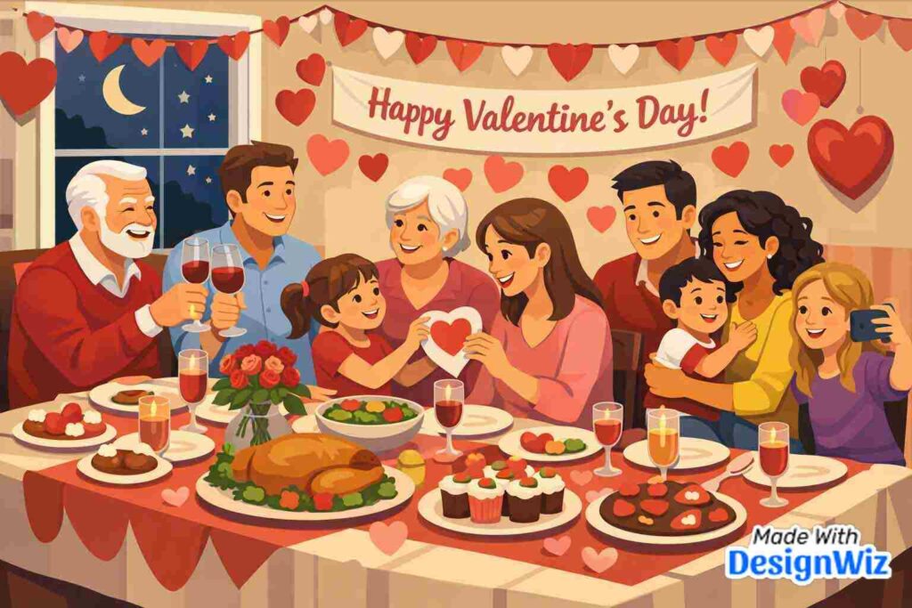 Multi generation family gathered for dinner valentines image