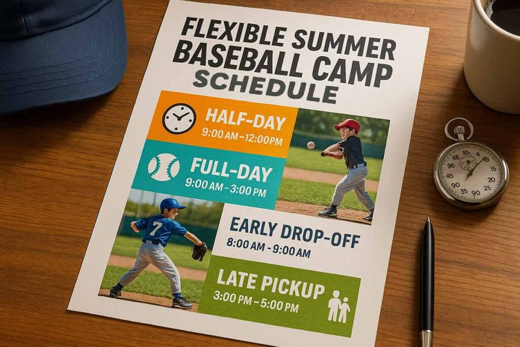 Flexible baseball camp scheduling options