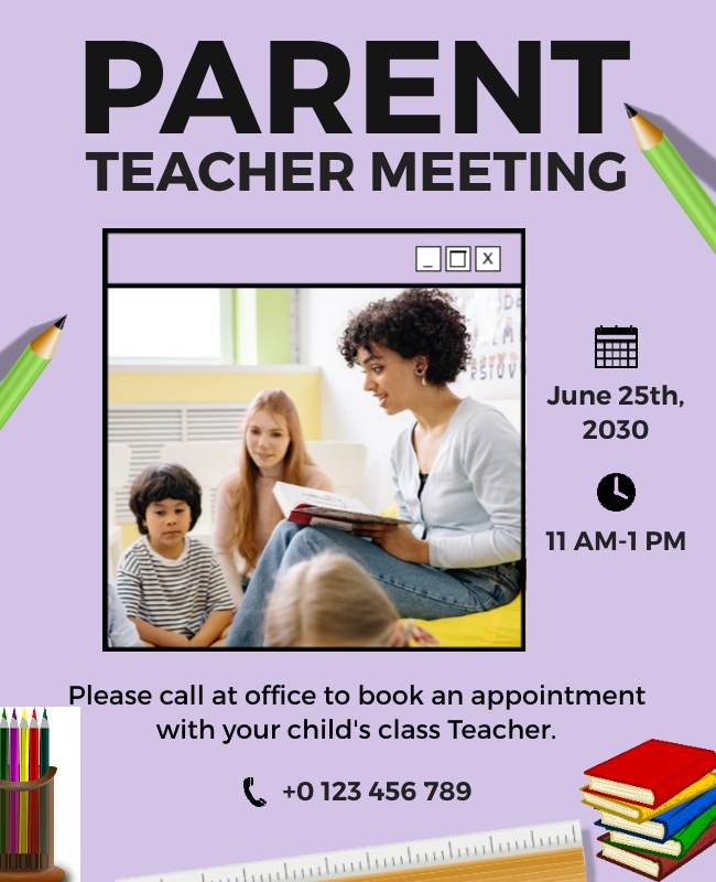 A clear and concise parent-teacher conference reminder with key details and an inviting design.