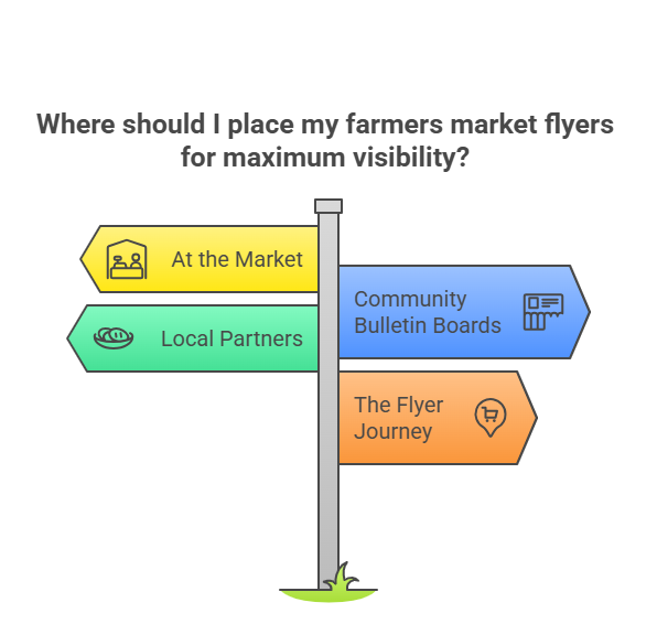 An image that describe placement strategies for farmers market flyers.