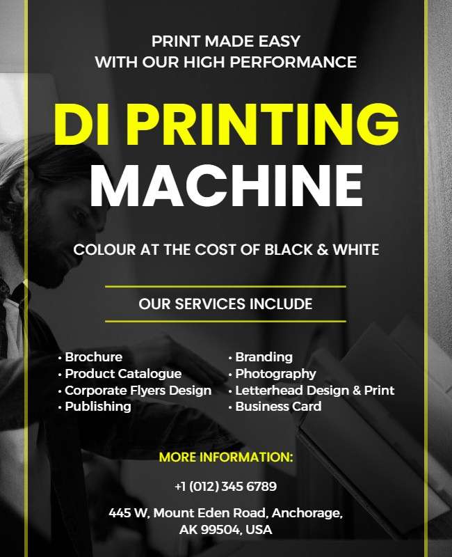 Printer flyer highlighting key features, printing speed, and special offers