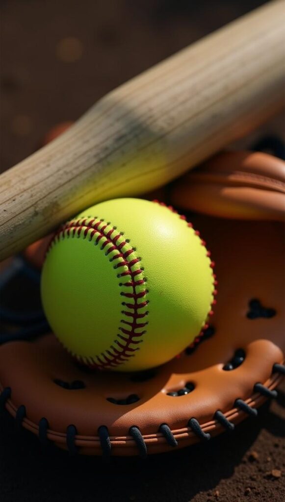 A baseball, bat, and glove resting on a dirt surface, ready for a game.