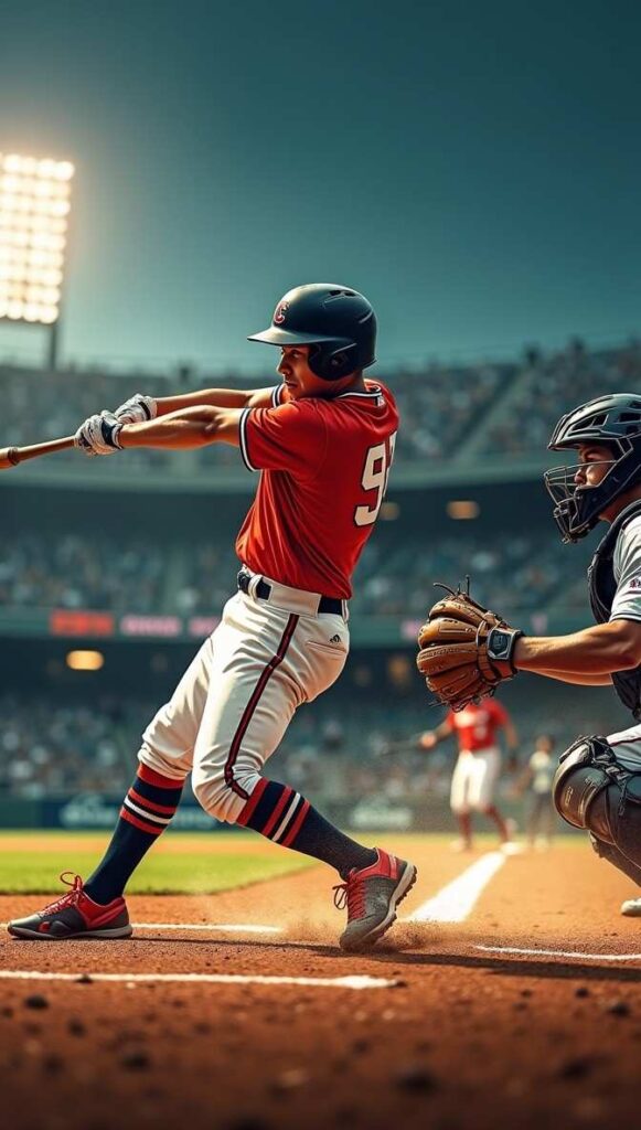 Player at home plate swings a bat, aiming to connect with the ball during a baseball game.