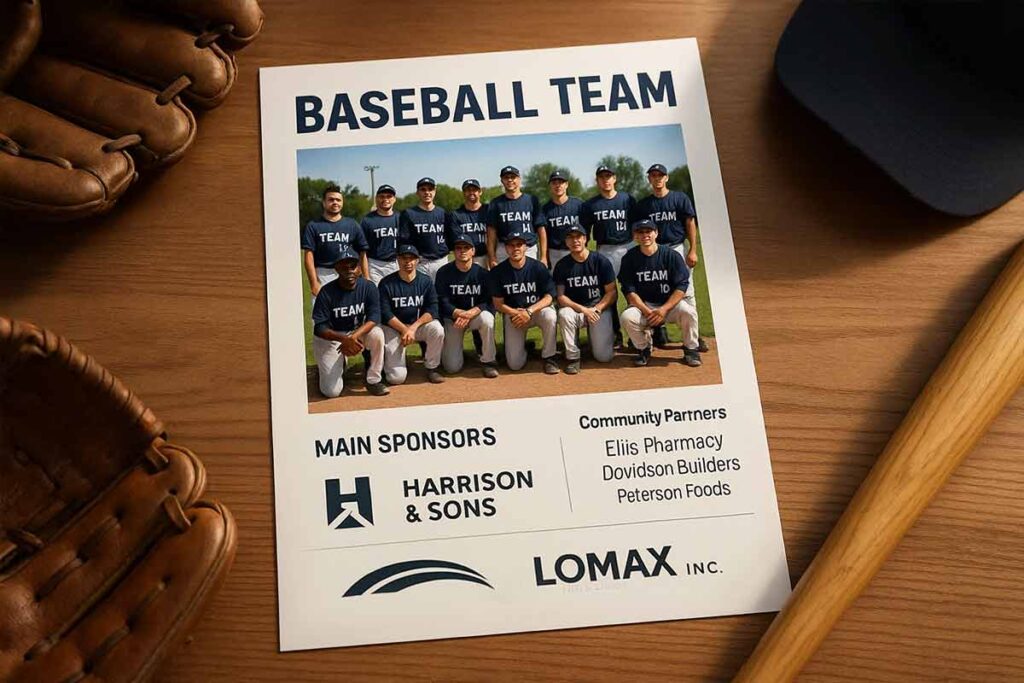 Sponsor hierarchy balances baseball team flyer