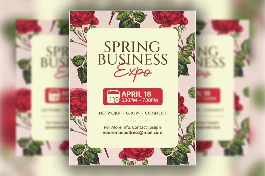 Spring business expo flyer with roses