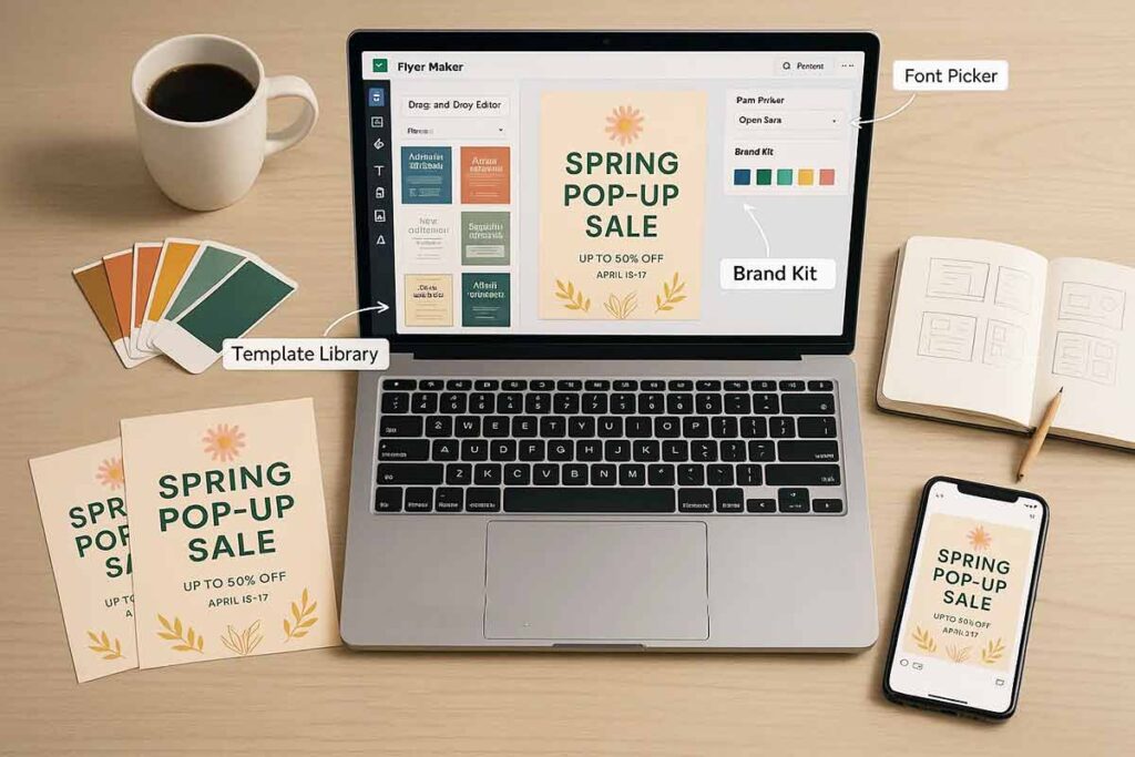 Eye-catching spring sale flyer with bold visuals and discount text.