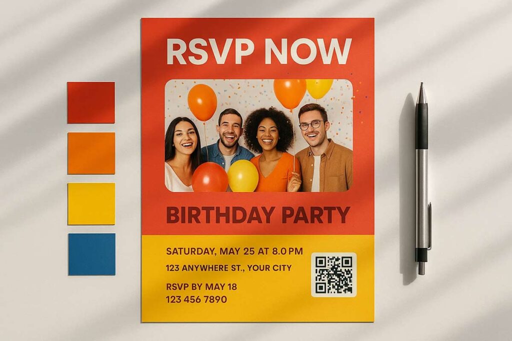 Birthday flyer color psychology using 60-30-10 rule