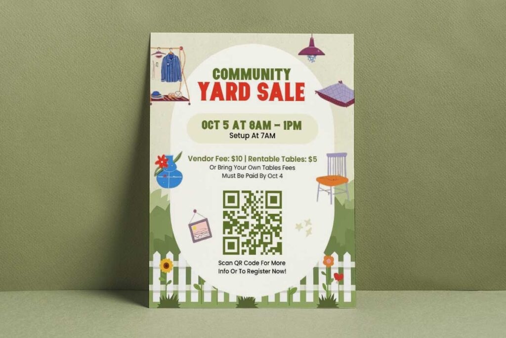Community Yard Sale with Garden Illustration Flyer Template