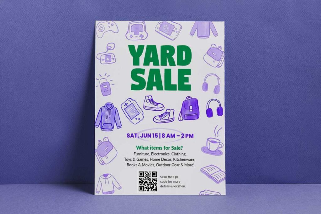 Doodle Themed Yard Sale Event Items Announcement Flyer Template