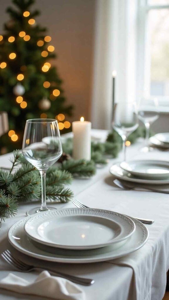 Minimalist White And Silver Christmas Table Background