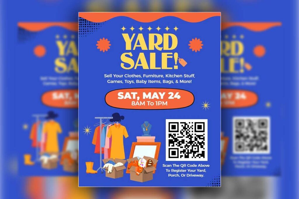 Playful Blue Yard Sale Event Announcement Flyer Template